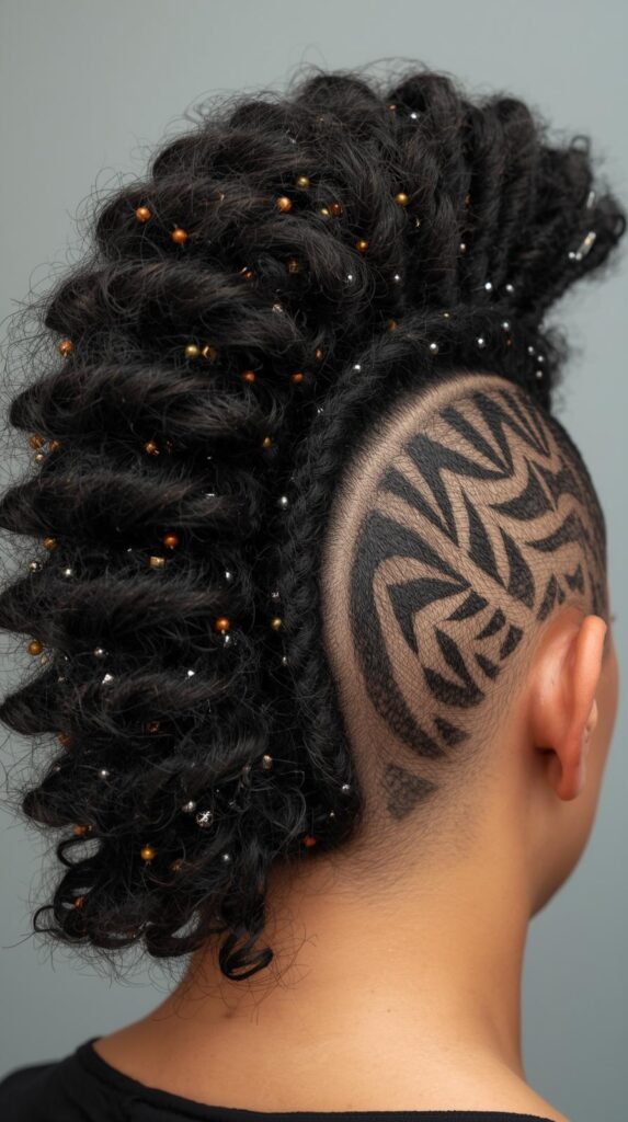 15. Sculpted Curly Mohawk with Accessory Details