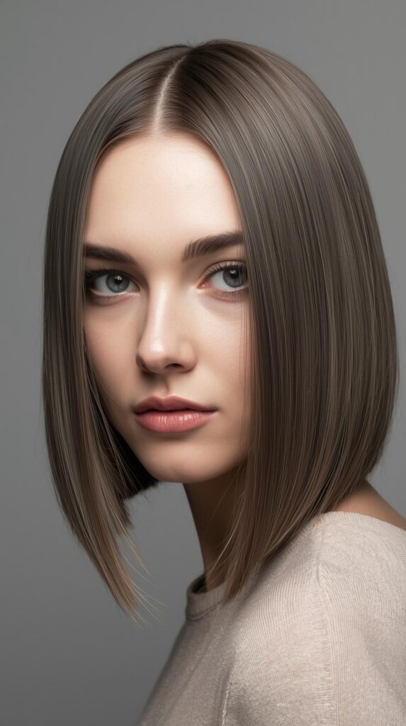 Sleek Straight Lob with Middle Part