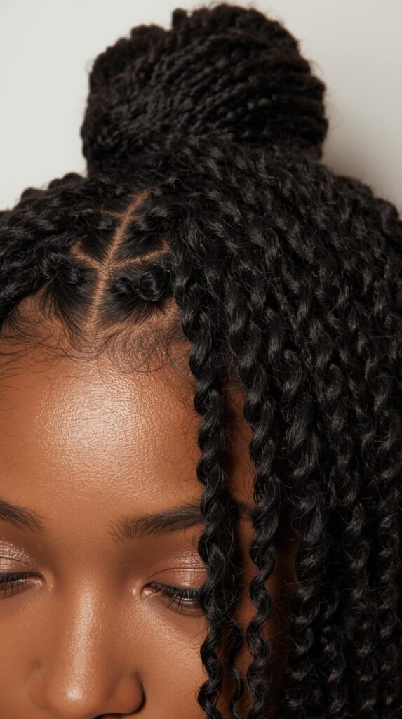 3. Defined Ringlets with a Mini Crown Braid