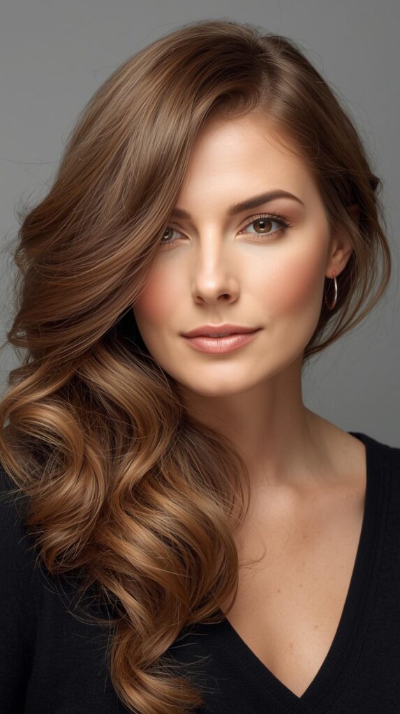 3. Loose Curls with Side Sweep
