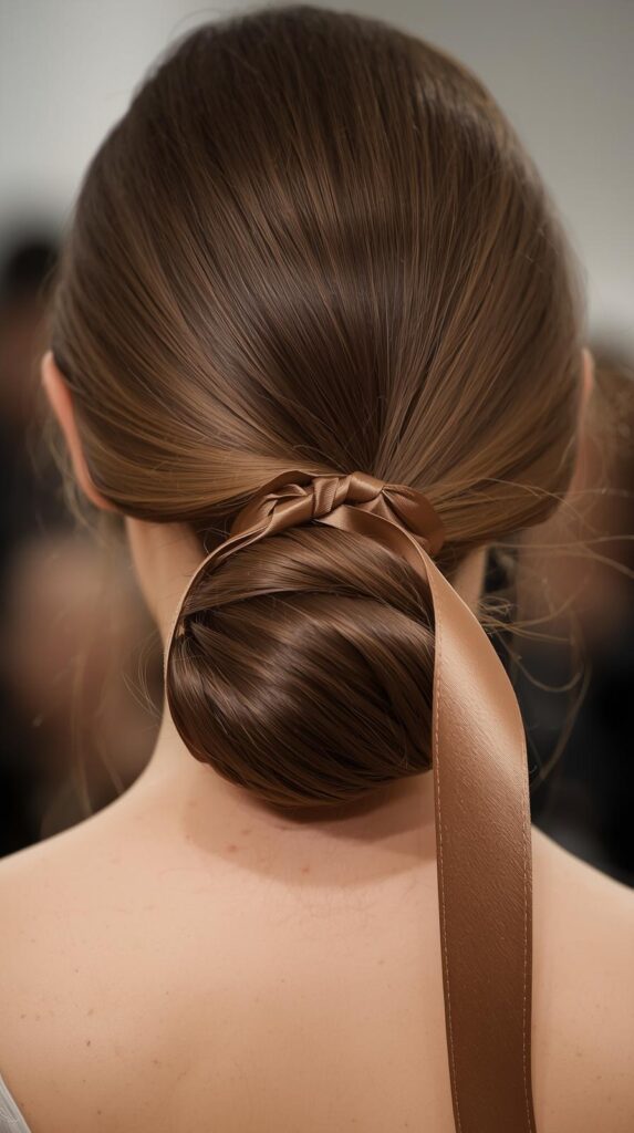3. Sleek Low Ponytail with Ribbon Wrap