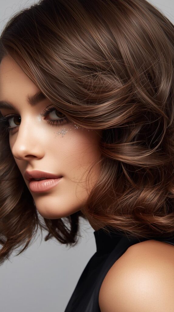 4. Curled Lob with Glitter Roots