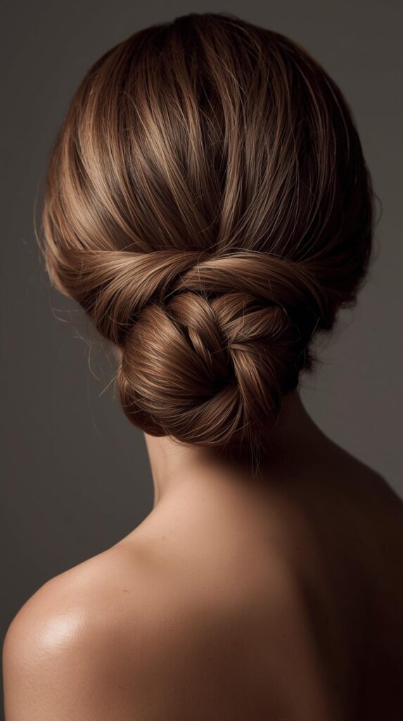 4. Low Braided Bun with Twisted Details
