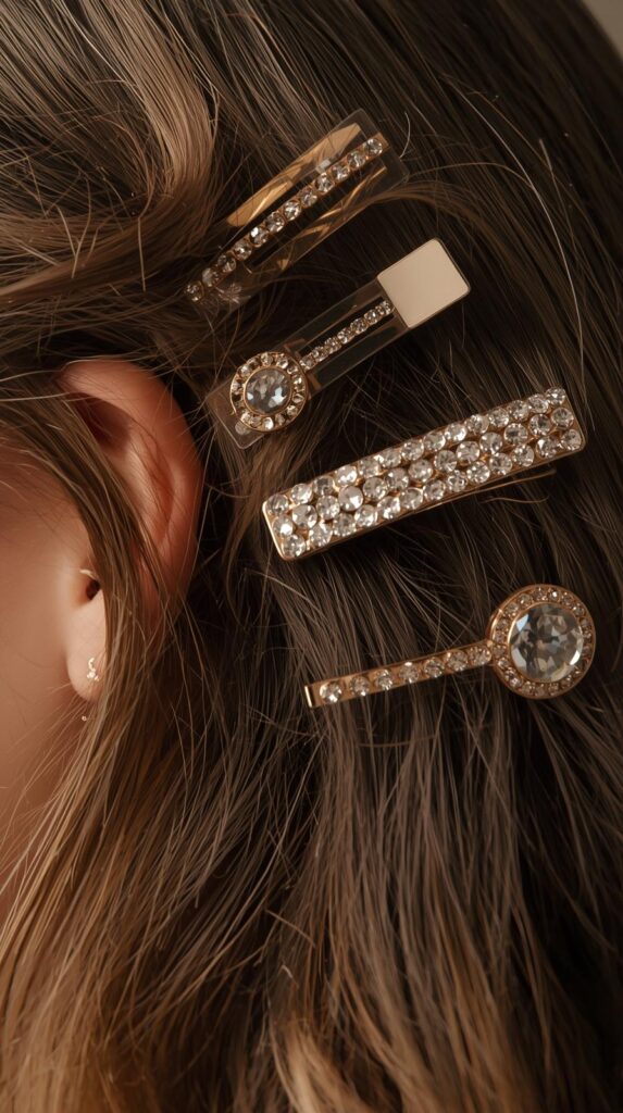 4. Side-Swept Curls with Sparkly Hair Clips