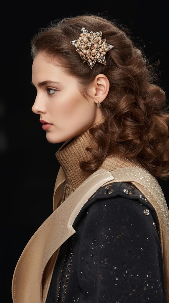 5. Curled Half Up Half Down with Accessory Accent