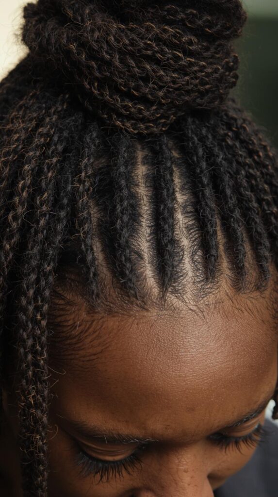 5. Faux Locs Half-Up Top Knot