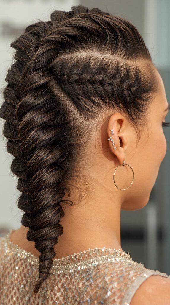 5. Side-Swept Cornrow Updo for a Trendy Finish