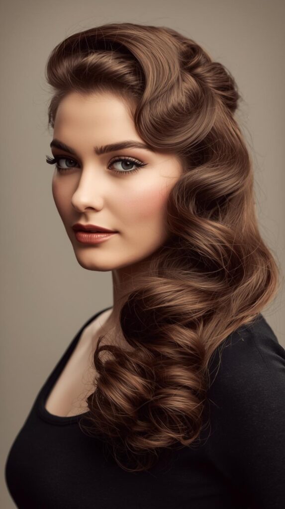 5. Victory Rolls with Down Swept Hair