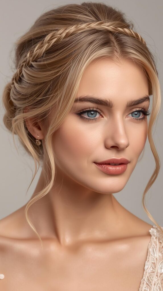 6. Halo Braid Updo for Soft, Feminine Glamour