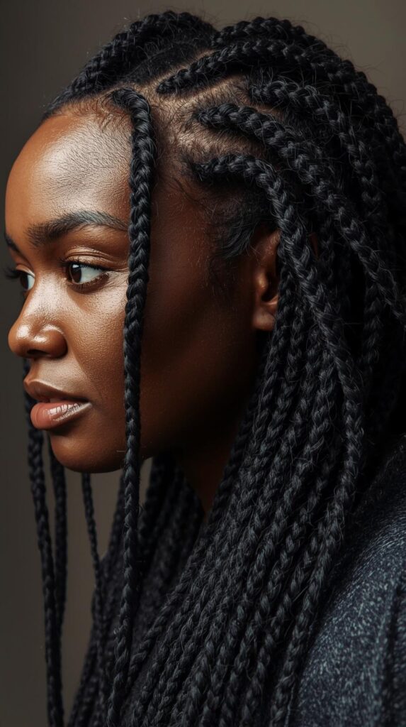 6. Long Senegalese Twists with Side Sweep