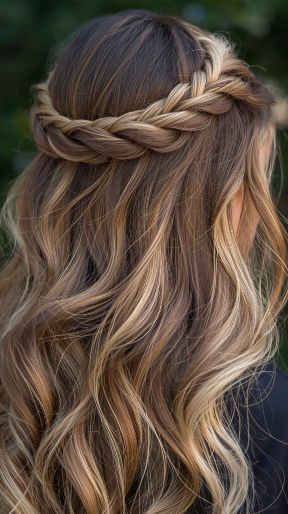 7. Half-Up Crown Twist With Loose Waves