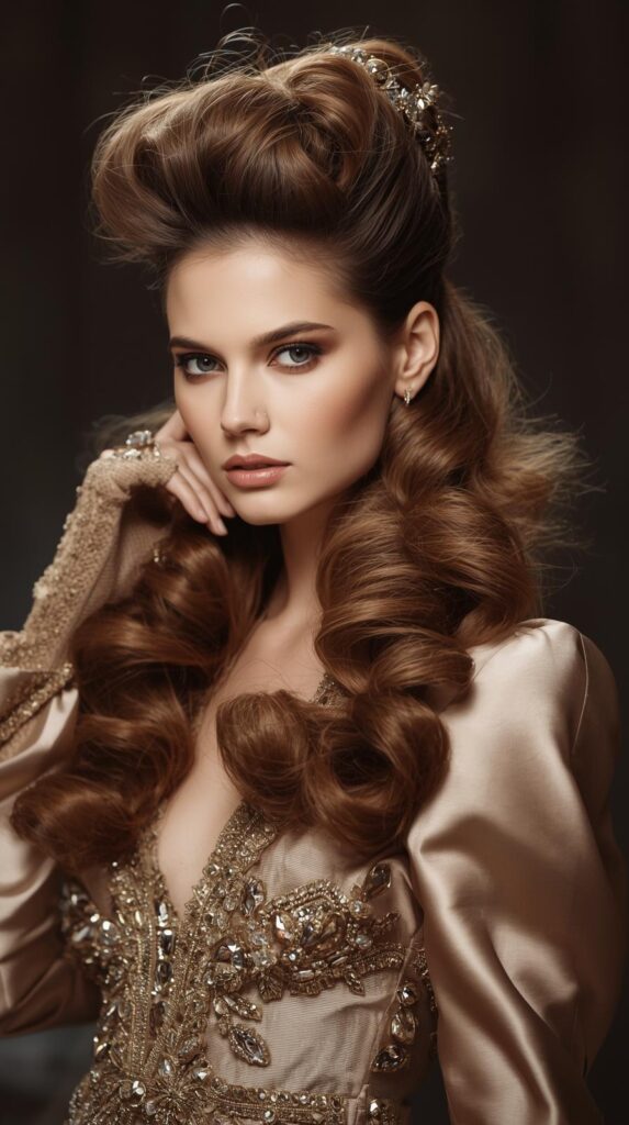 7. Voluminous Half Up Half Down with Crown Tease