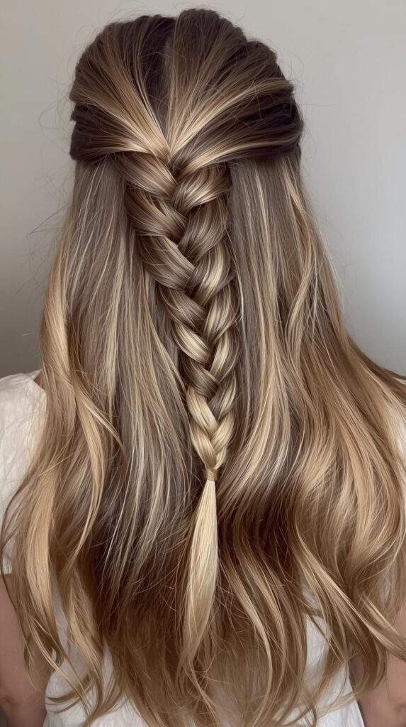 8. Braided Accent with Long Hair Left Down