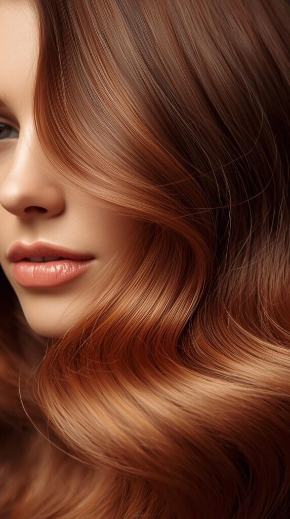 8. Cinnamon Copper Balayage Waves for Soft Contrast