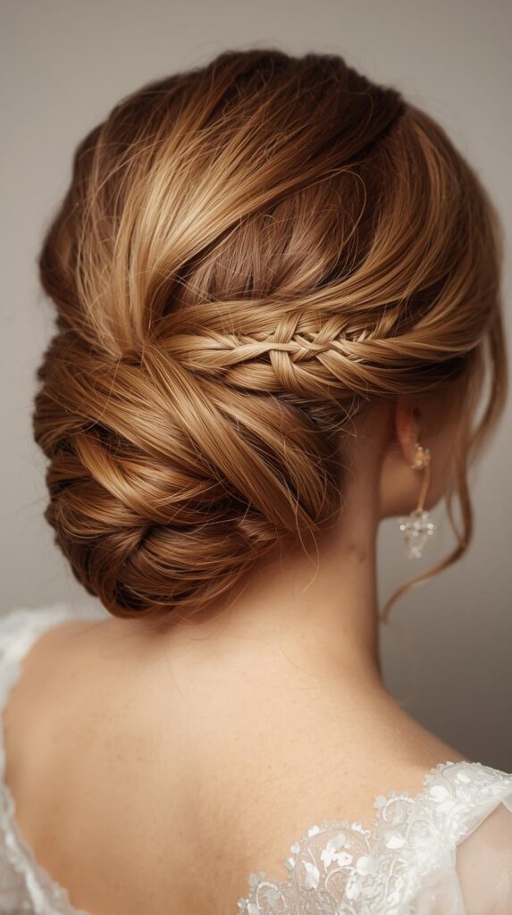 8. Twisted Low Chignon with Side Braid