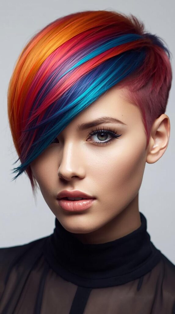 9. Asymmetrical Pixie With Colored Extensions