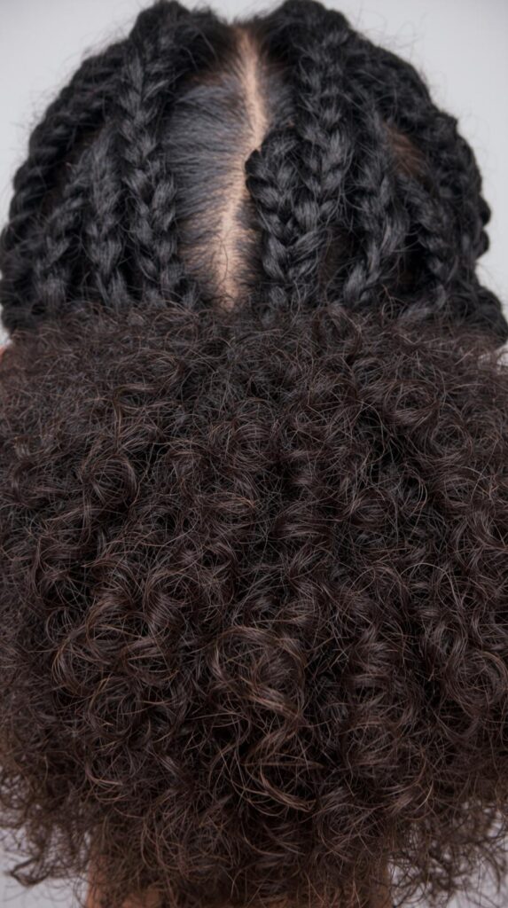 9. Cornrow Updo into Curly Ends