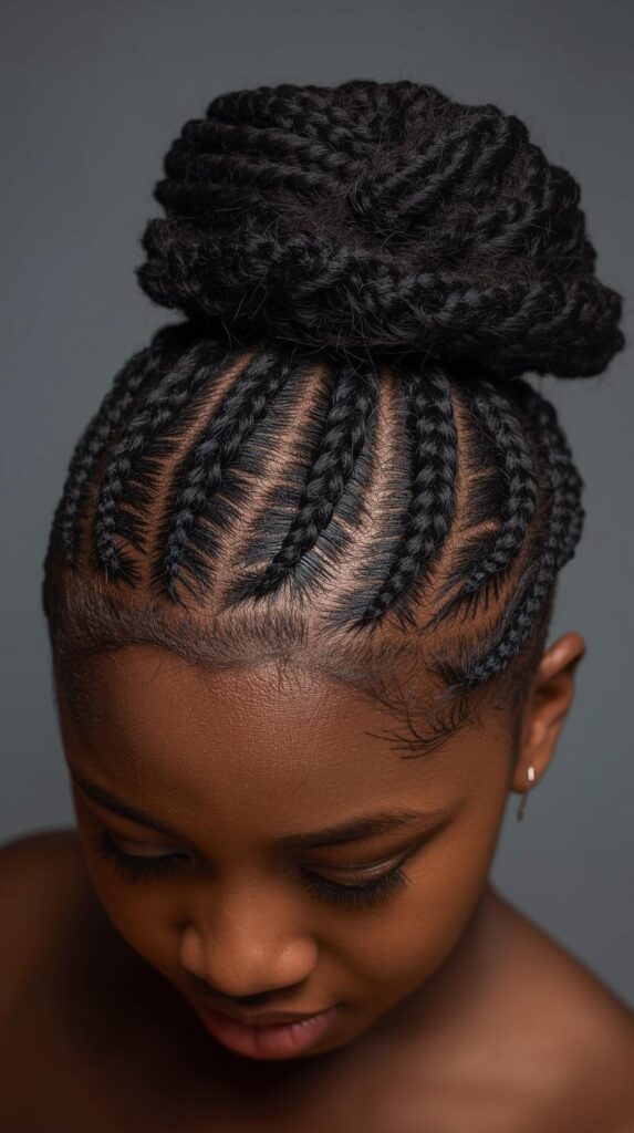 9. Mini Cornrow Updo with Braided Accents