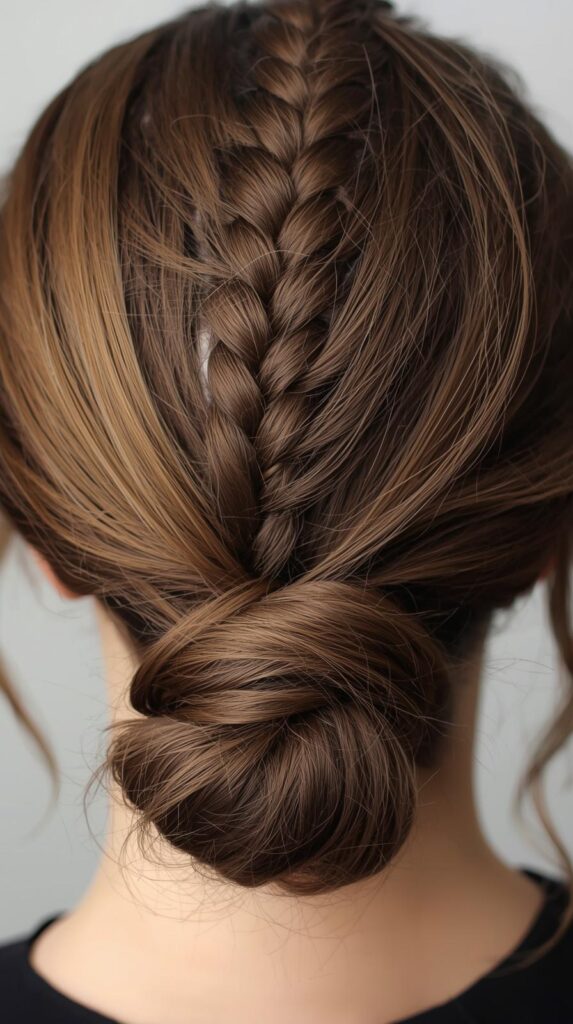Side Braids into Low Bun with Loose Ends