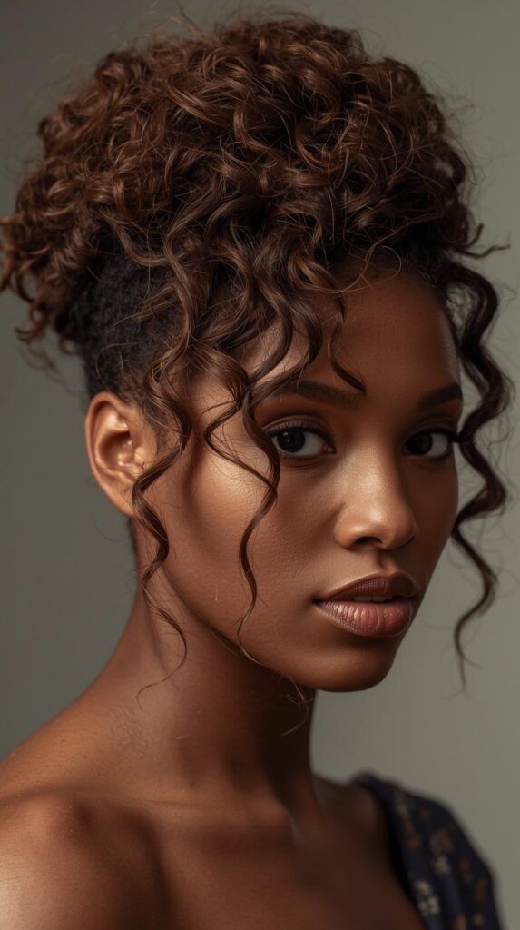 9. Textured Curly Updo with Loose Tendrils