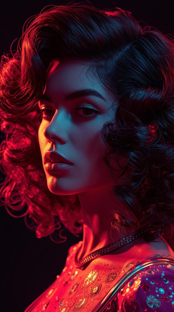9. Voluminous Retro Curls with Deep Side Part