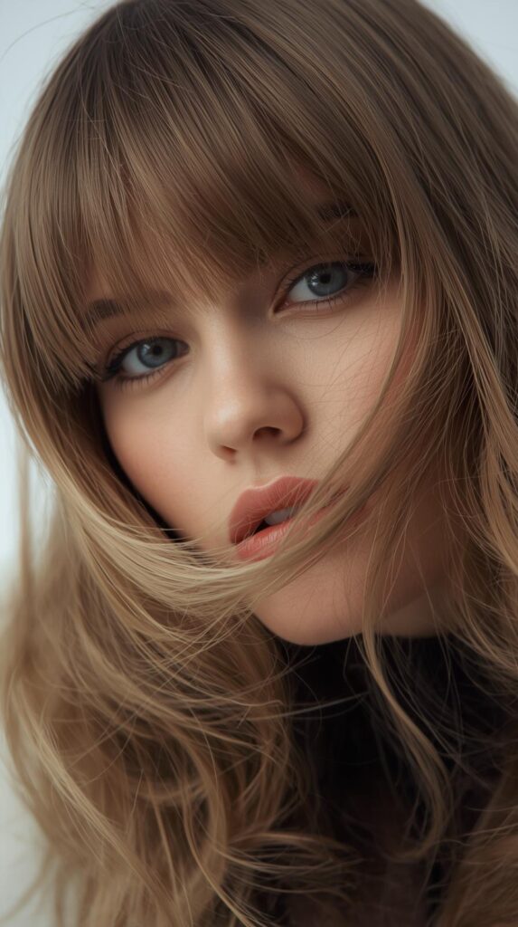 1. Curtain Bangs with Soft Winter Layers