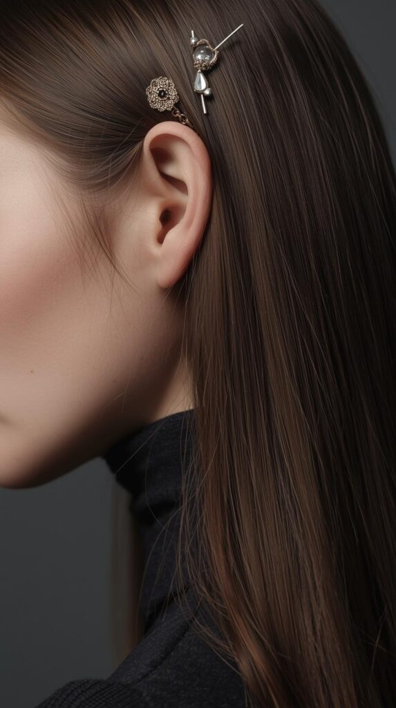 13. Straight Sleek Elf Look With Pins