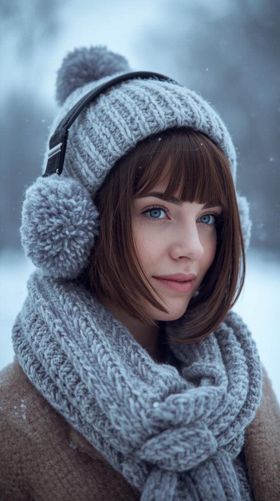 15. Bob Haircut Styled with Winter Accessories