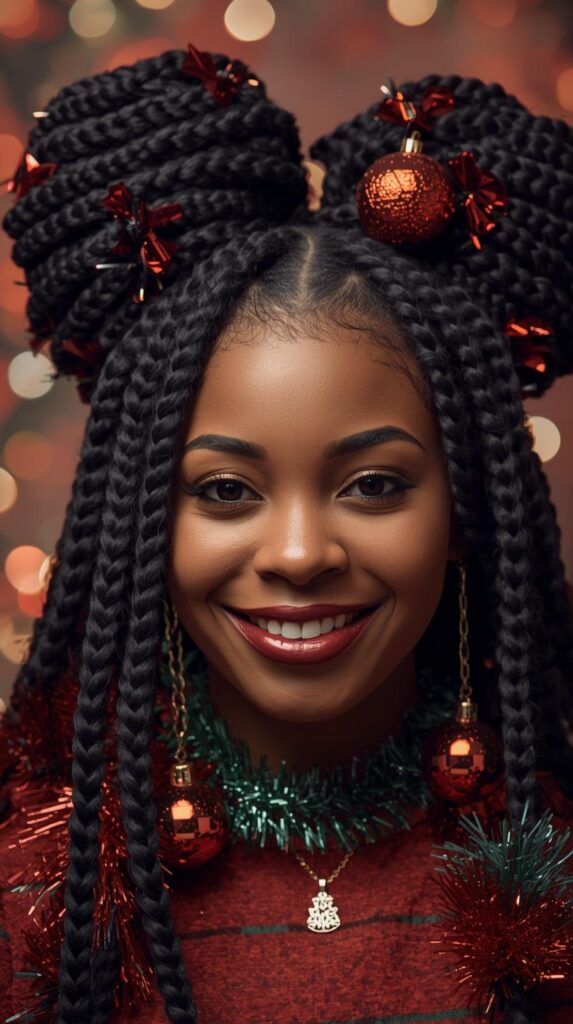 15. Jumbo Christmas Cornrows for a Bold Festive Statement