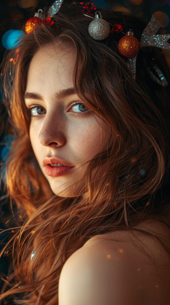 15. Loose Hair with Festive Accessories