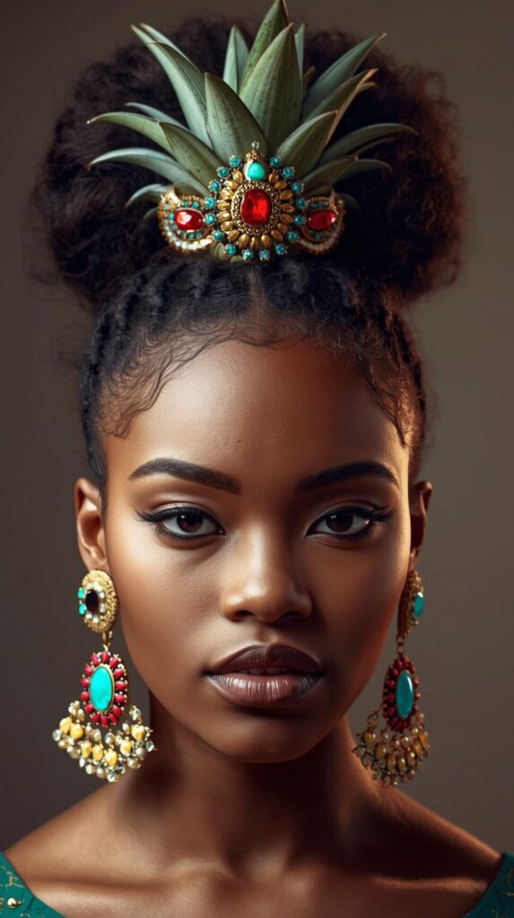 15. Pineapple Updo with Statement Accessories