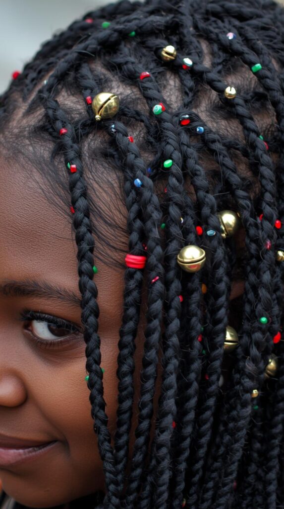 2. Christmas Cornrows with Beads and Holiday Accessories
