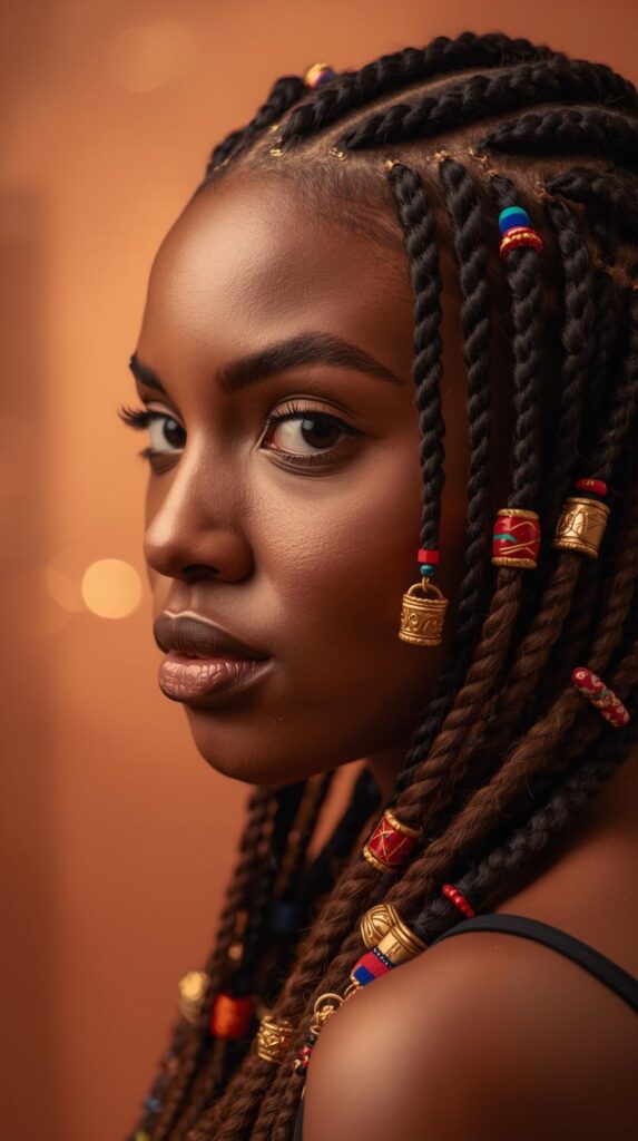 2. Knotless Braids with Festive Accessories