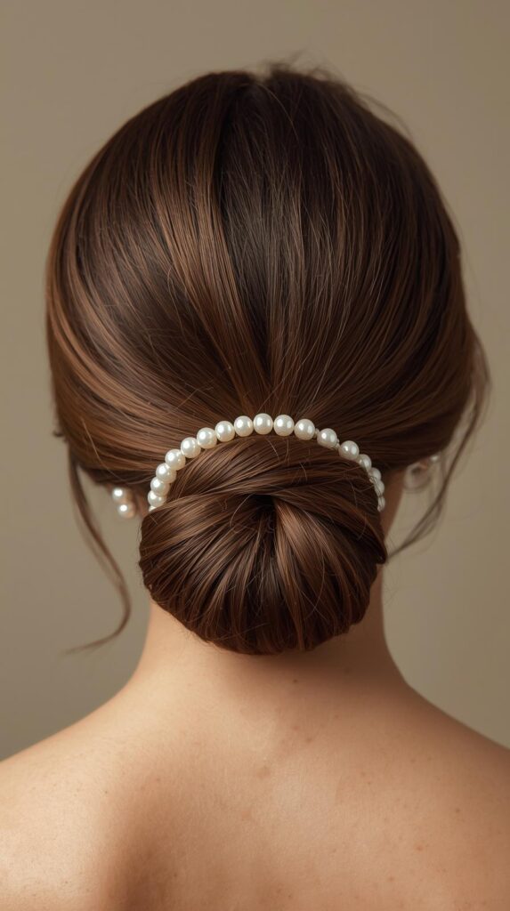 2. Sleek Low Bun With Pearls