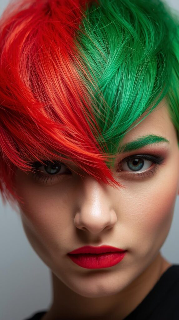 2. Split Red and Green Hair Color