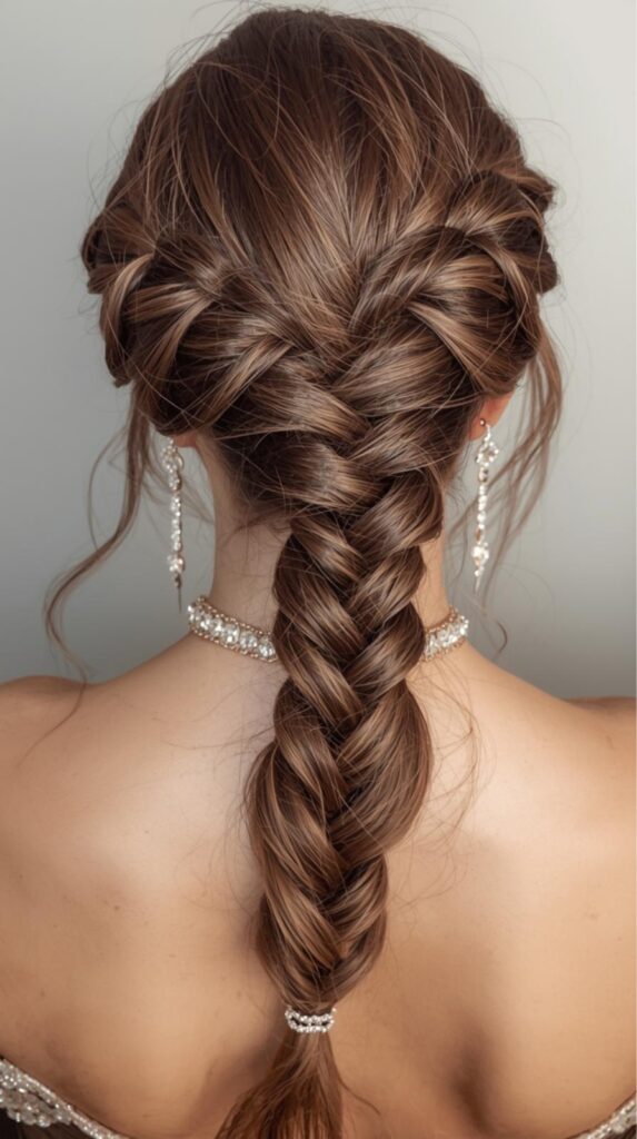 3. Braided Crown Ponytail for a Royal Prom Aesthetic