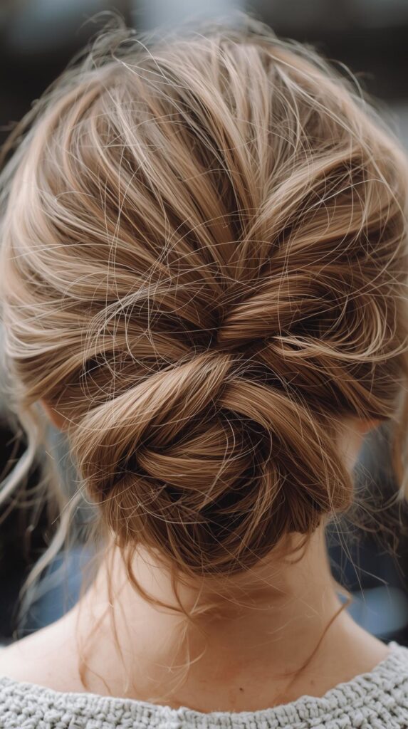 3. Loose Low Bun with Wispy Pieces