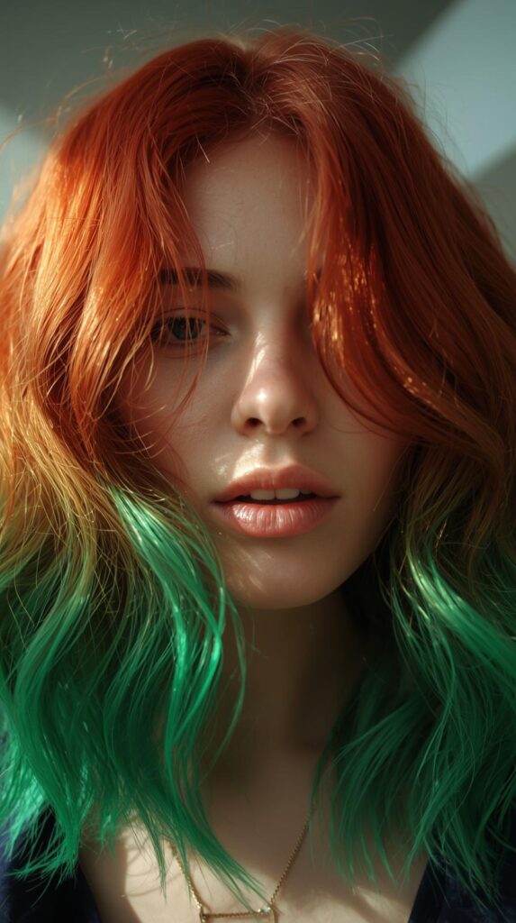 3. Red Hair with Green Tips