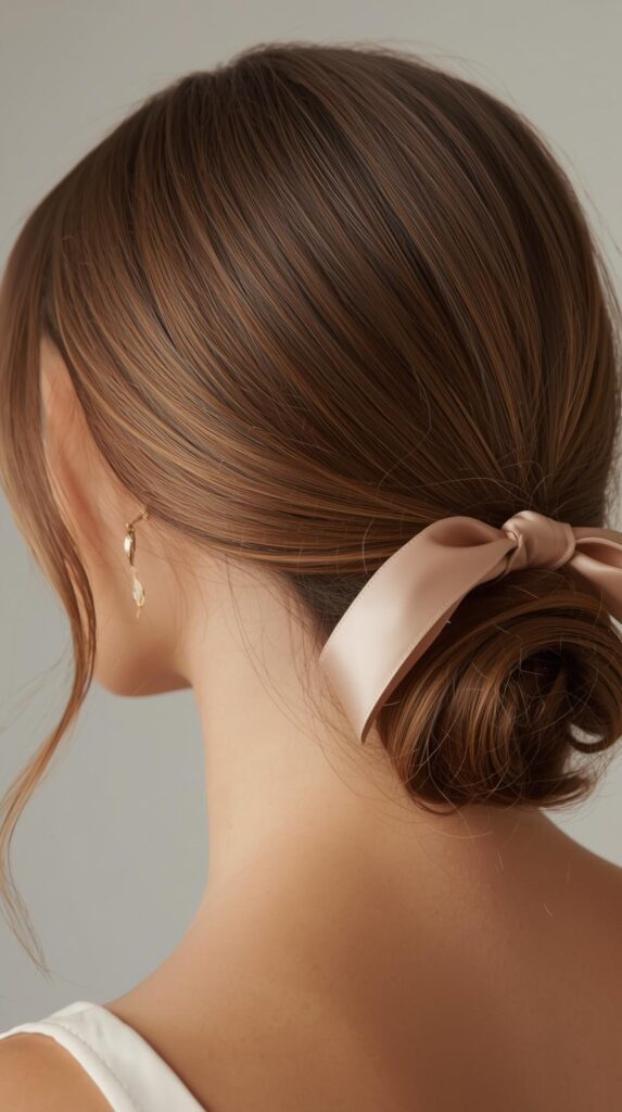 4. Low Ponytail with Ribbon