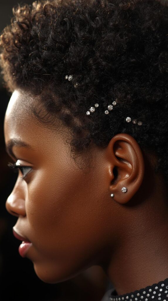 4. Short Curly Afro With Sparkly Clips