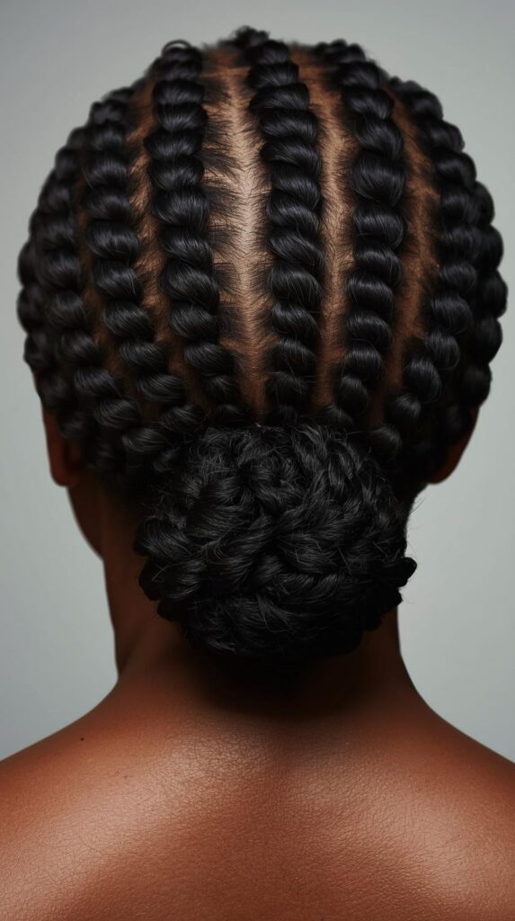 5. Flat Twists into a Low Bun