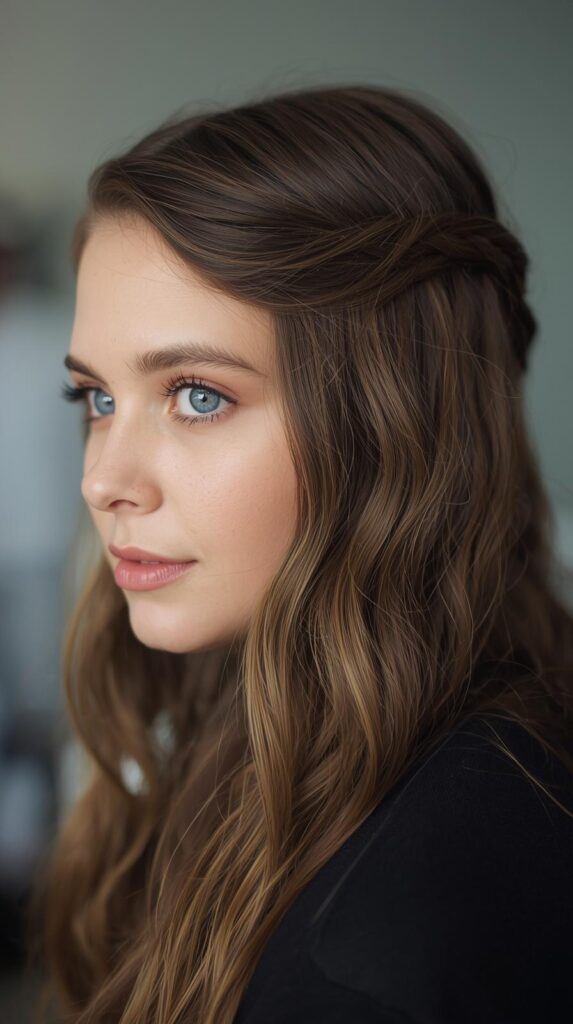 5. Half-Up Accent Braid with Hair Down