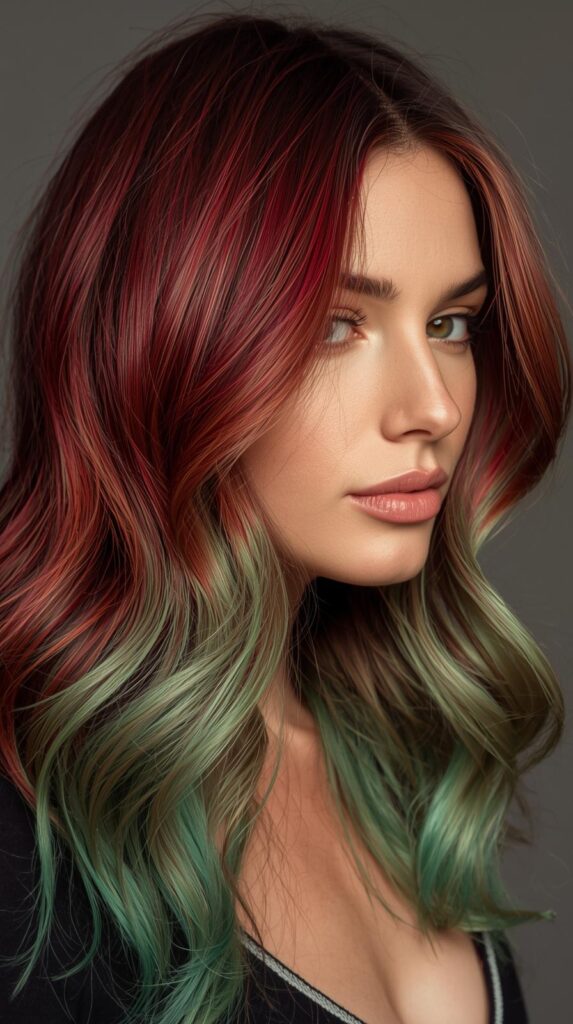 5. Red and Green Ombre Hair