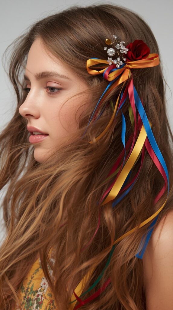 6. Loose Waves with Festive Accessories
