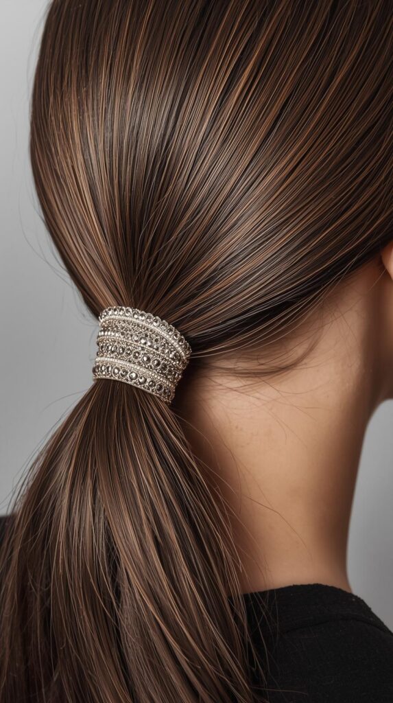 6. Low Ponytail with Ribbon Tie