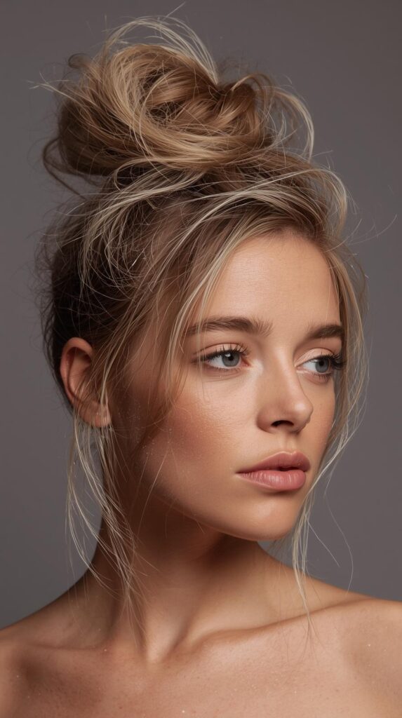 6. Messy Top Knot with Glitter Accents