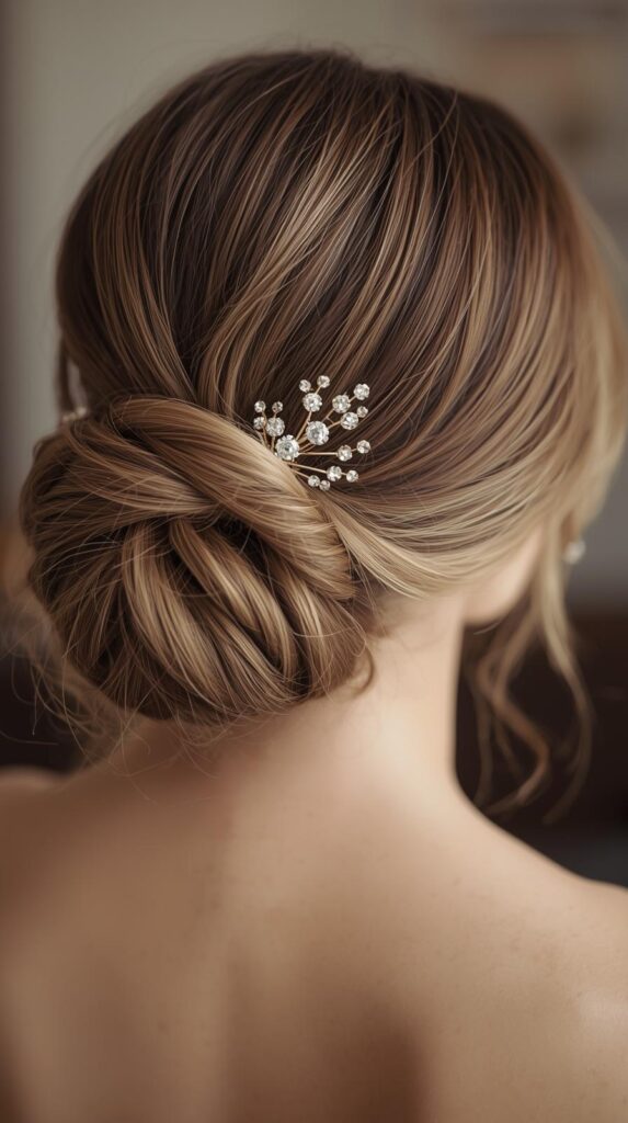 7. Low Chignon with Decorative Pins