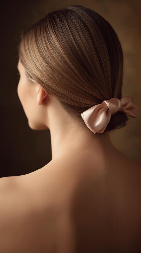 7. Low Ponytail with Ribbon or Bow