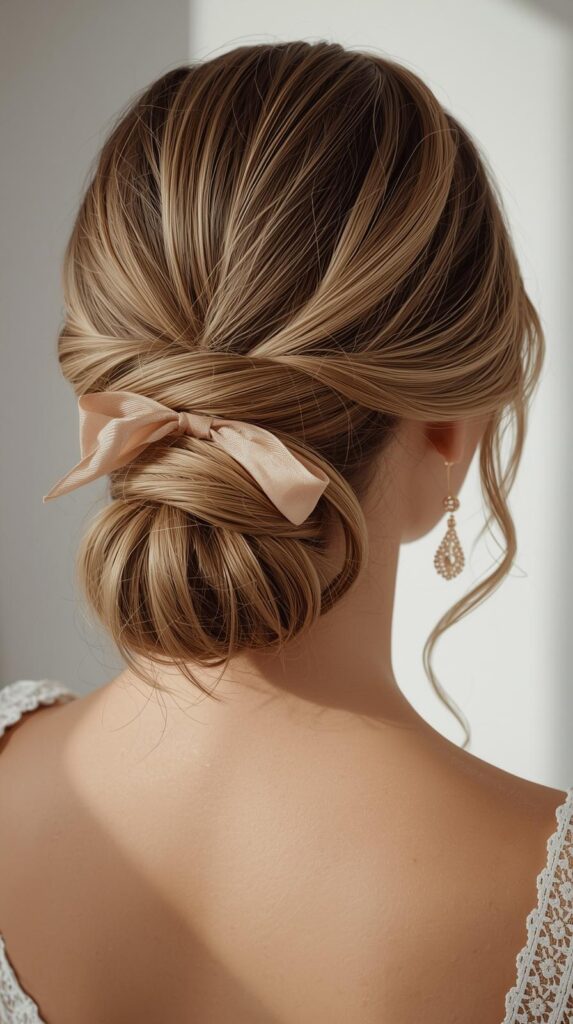 8. Low Ponytail with Ribbon or Bow
