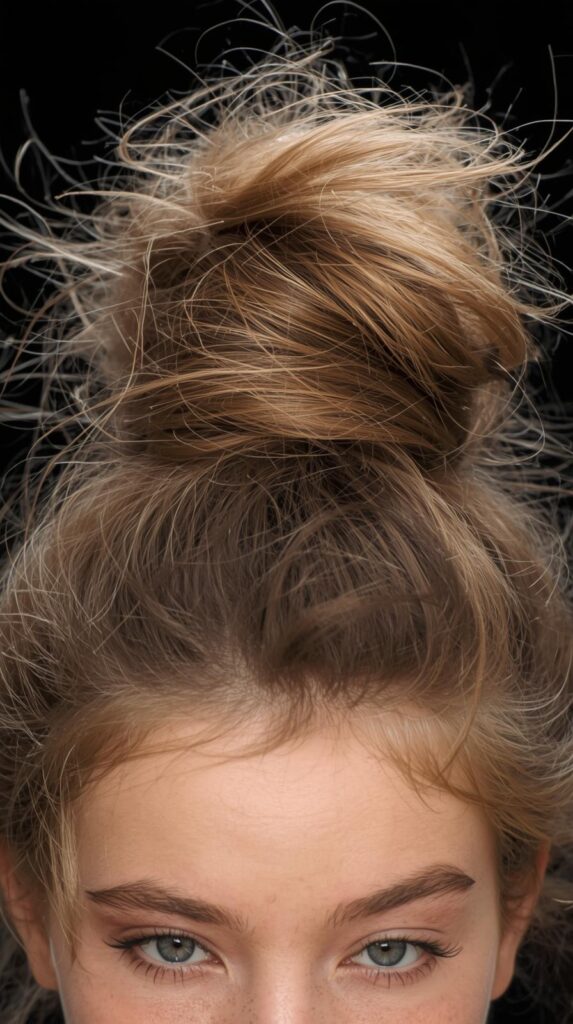 8. Messy High Bun with Lifted Crown